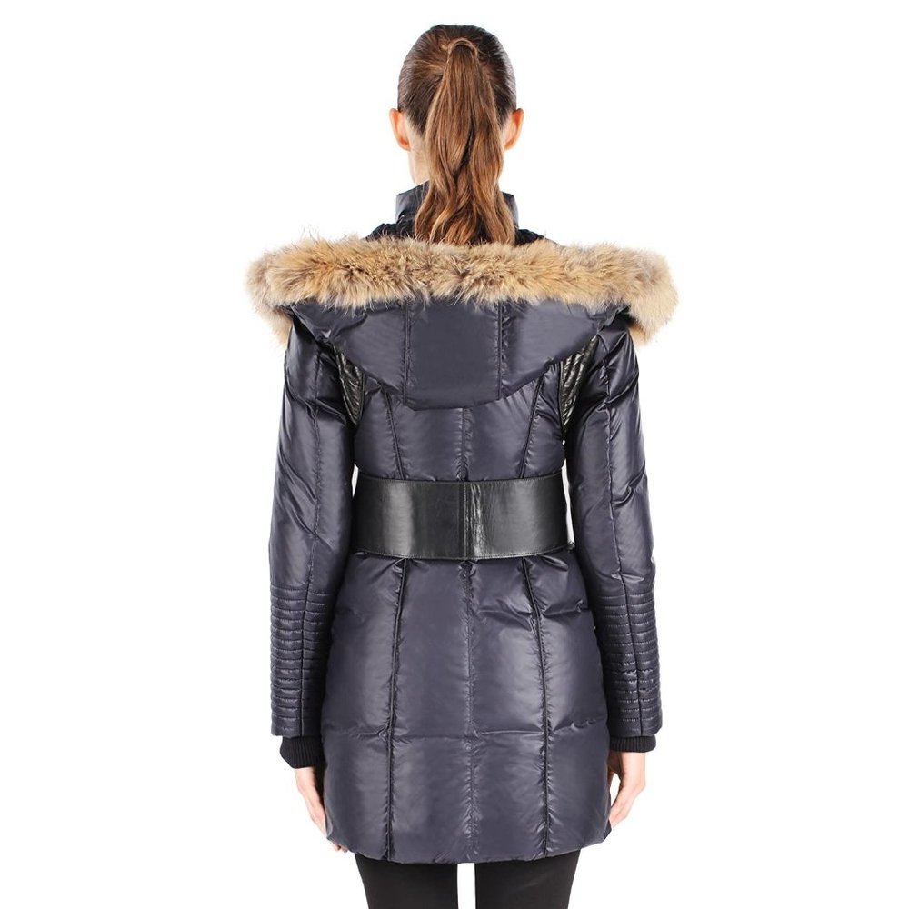 Rudsak Sophie Down Coat with Leather Belt / Small / Grey Black Down - Picture 3 of 16